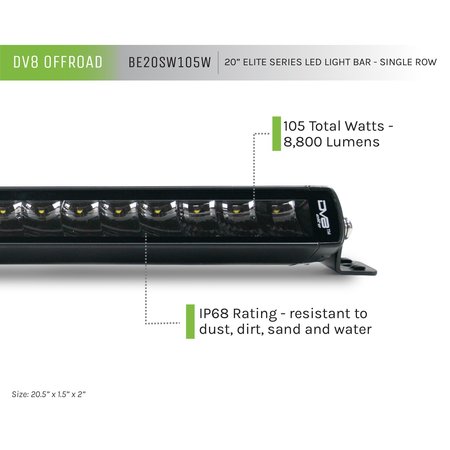 DV8 OFFROAD UNIVERSAL 20 INCH SINGLE ROW LED LIGHT BAR FLOODSPOT  COMBO PATTERN 105W 8800 LUMENS BE20SW105W